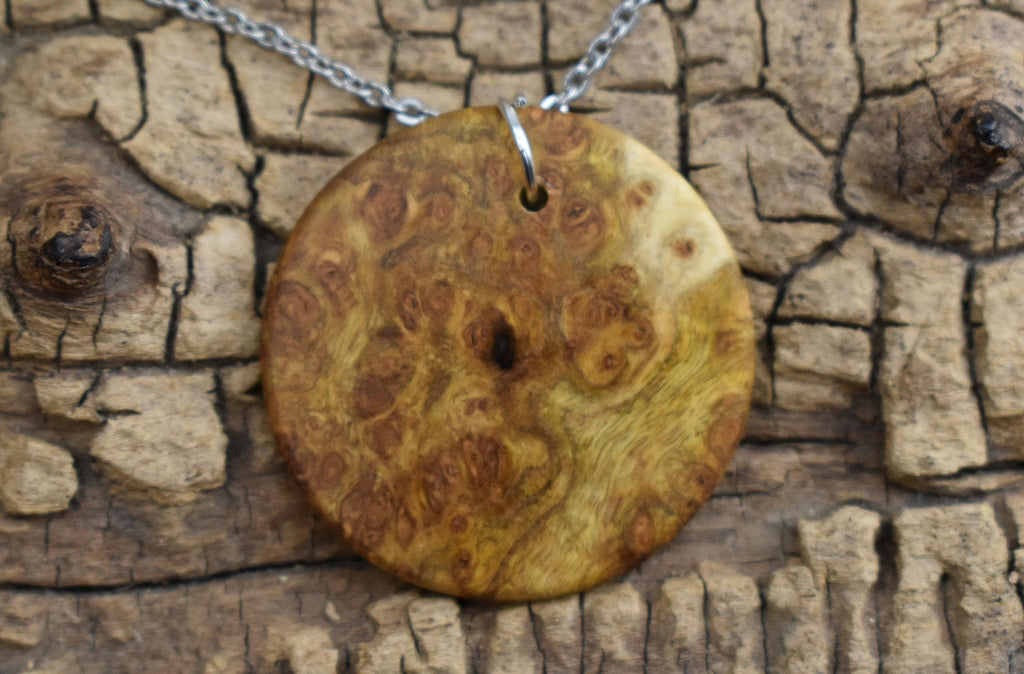 Redbud Burl Wood Pendant Necklace - 20 inch Chain