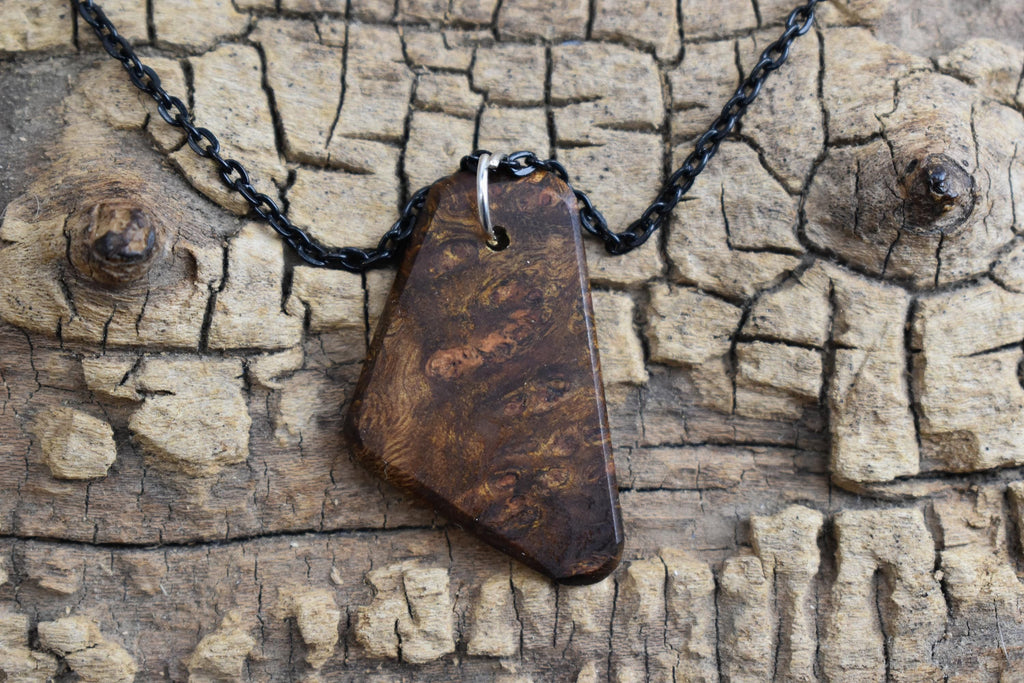 Caribbean Rosewood Burl Wood Pendant Necklace: 20 inch Chain