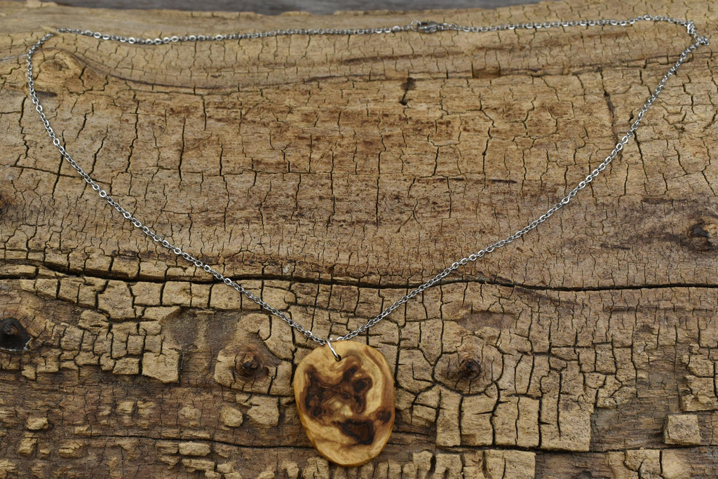 Handmade Silver Maple Burl Pendant Necklace - 24 inch Chain
