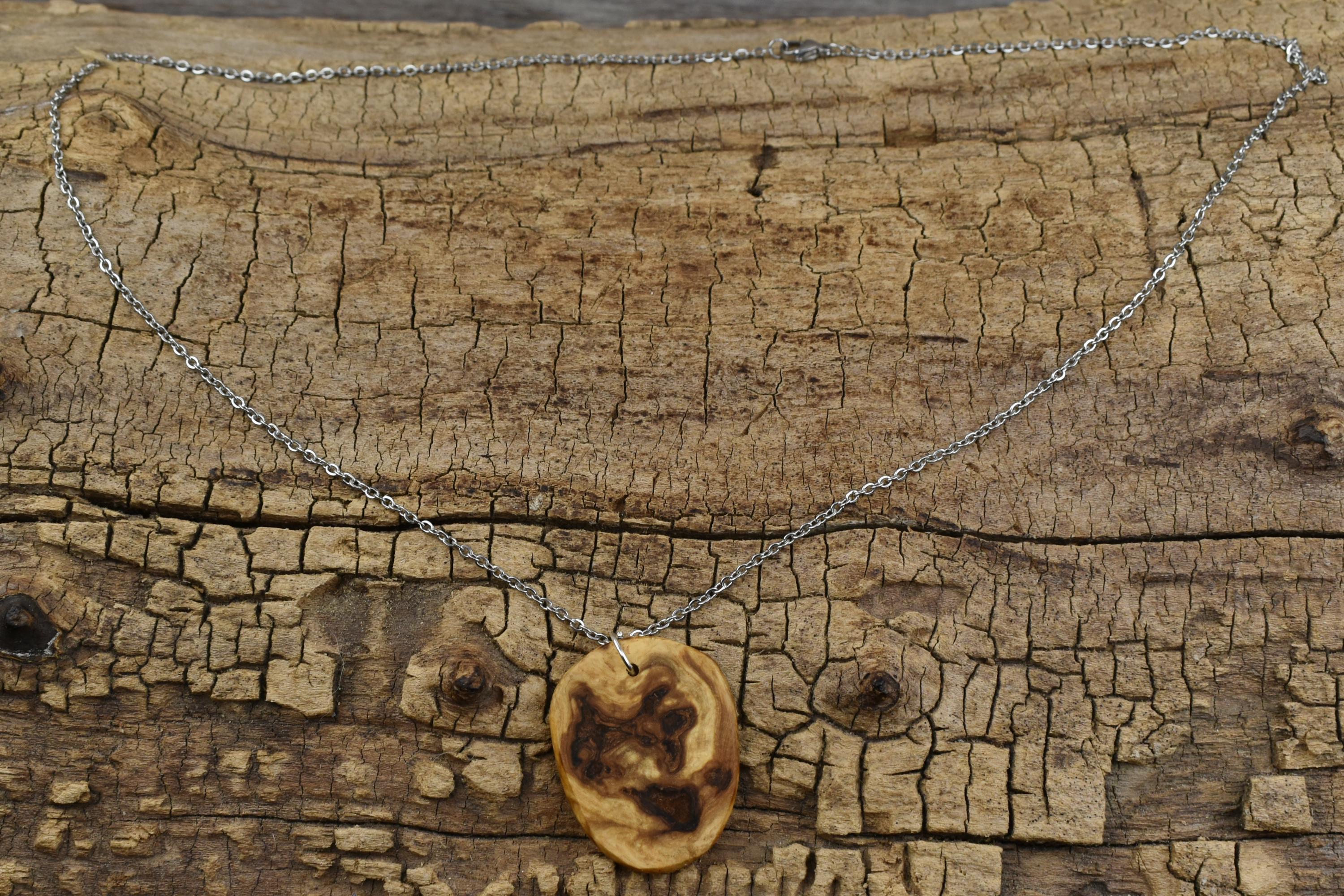 Handmade Silver Maple Burl Pendant Necklace - 24 inch Chain