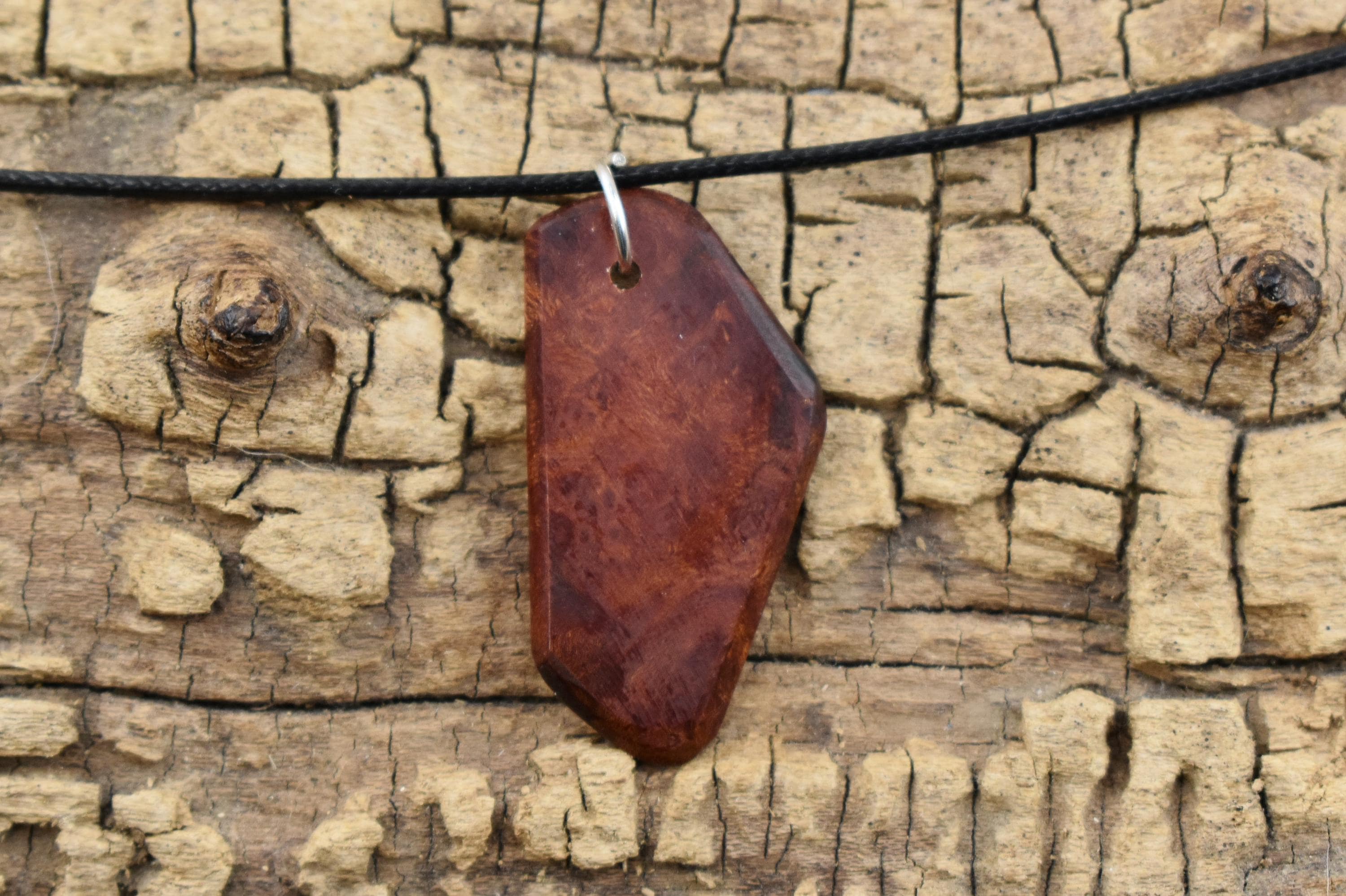 Handmade Lilac Burl Wood Pendant Necklace: Adjustable 18-20 inch
