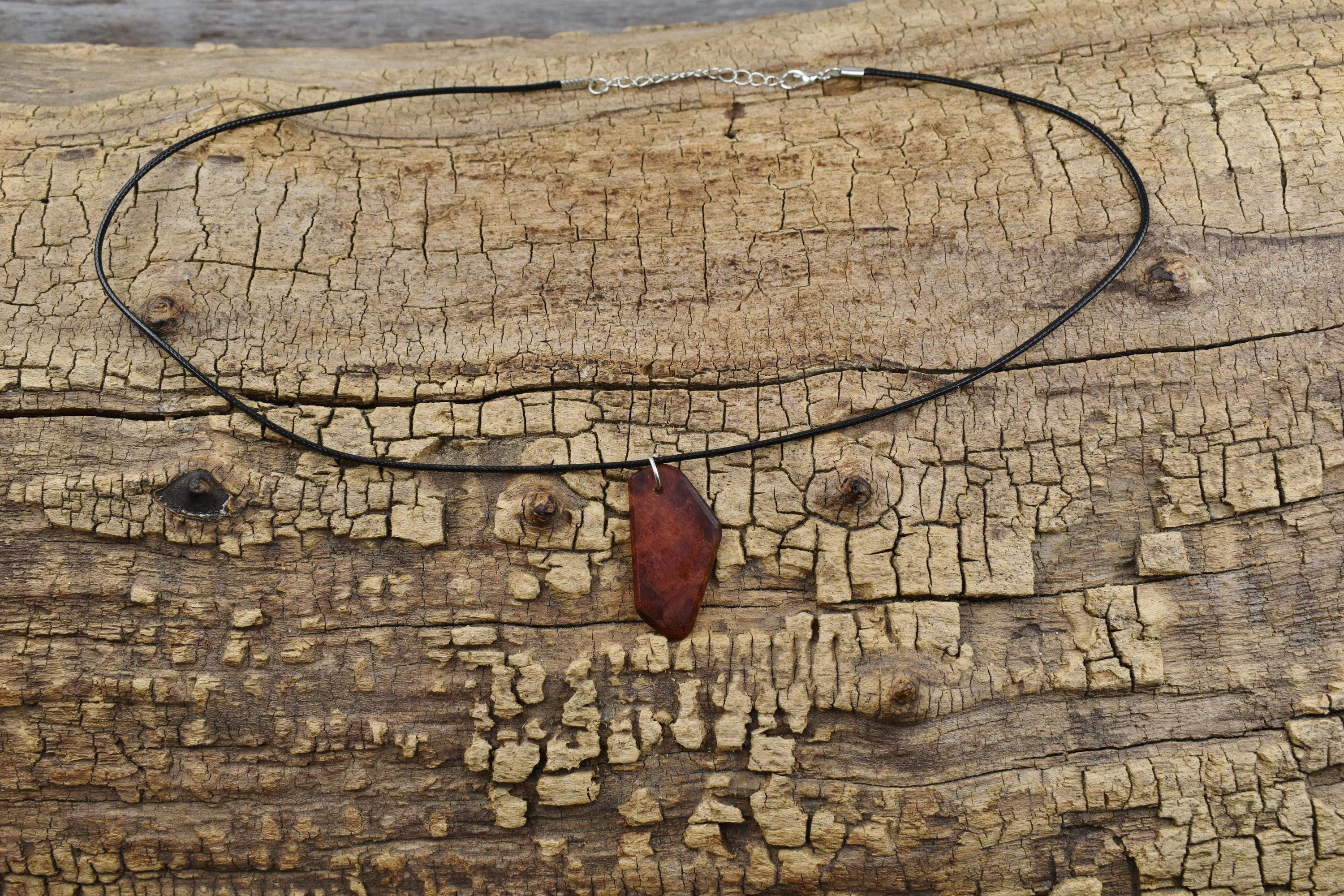 Handmade Lilac Burl Wood Pendant Necklace: Adjustable 18-20 inch