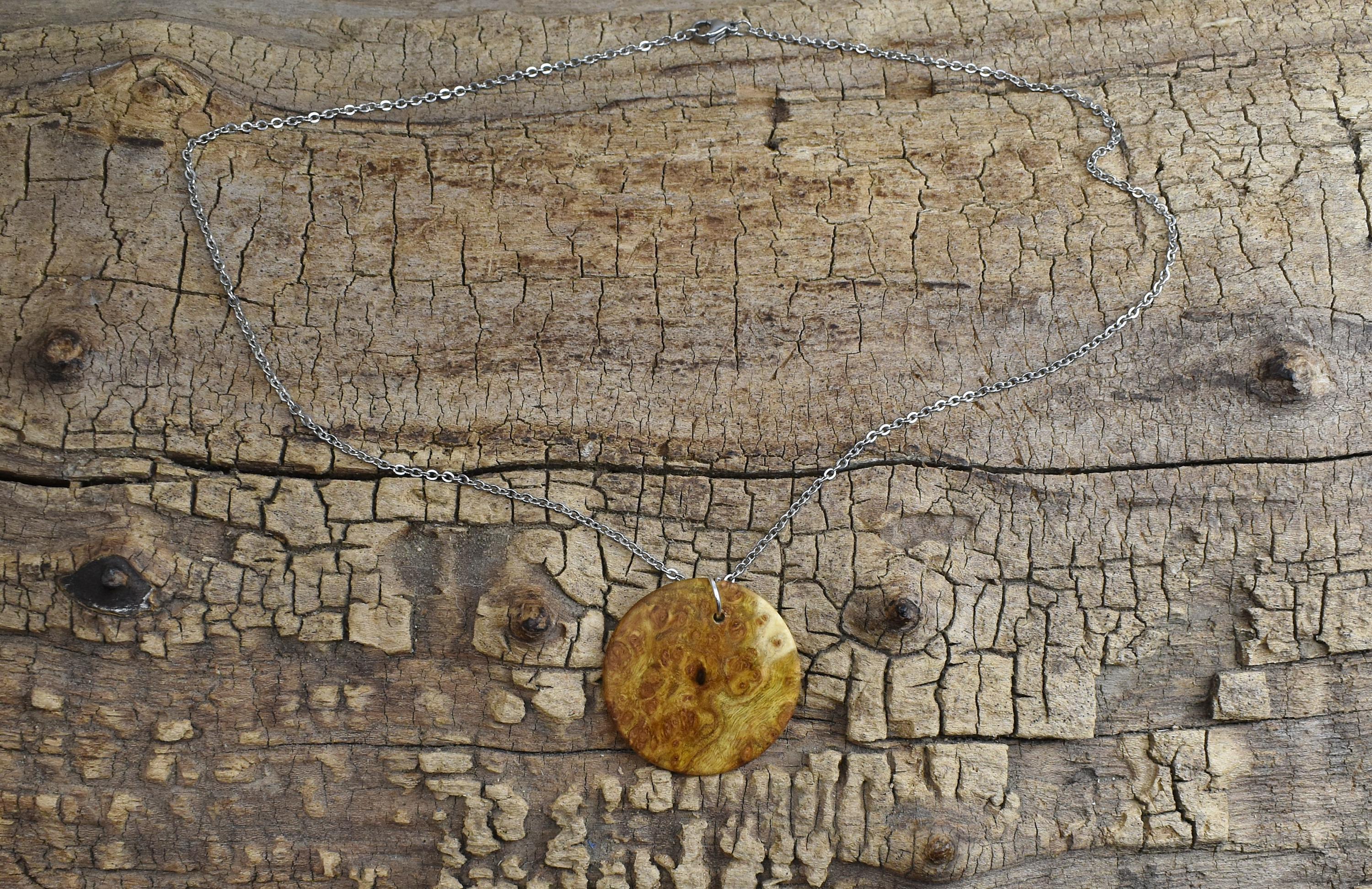 Redbud Burl Wood Pendant Necklace - 20 inch Chain