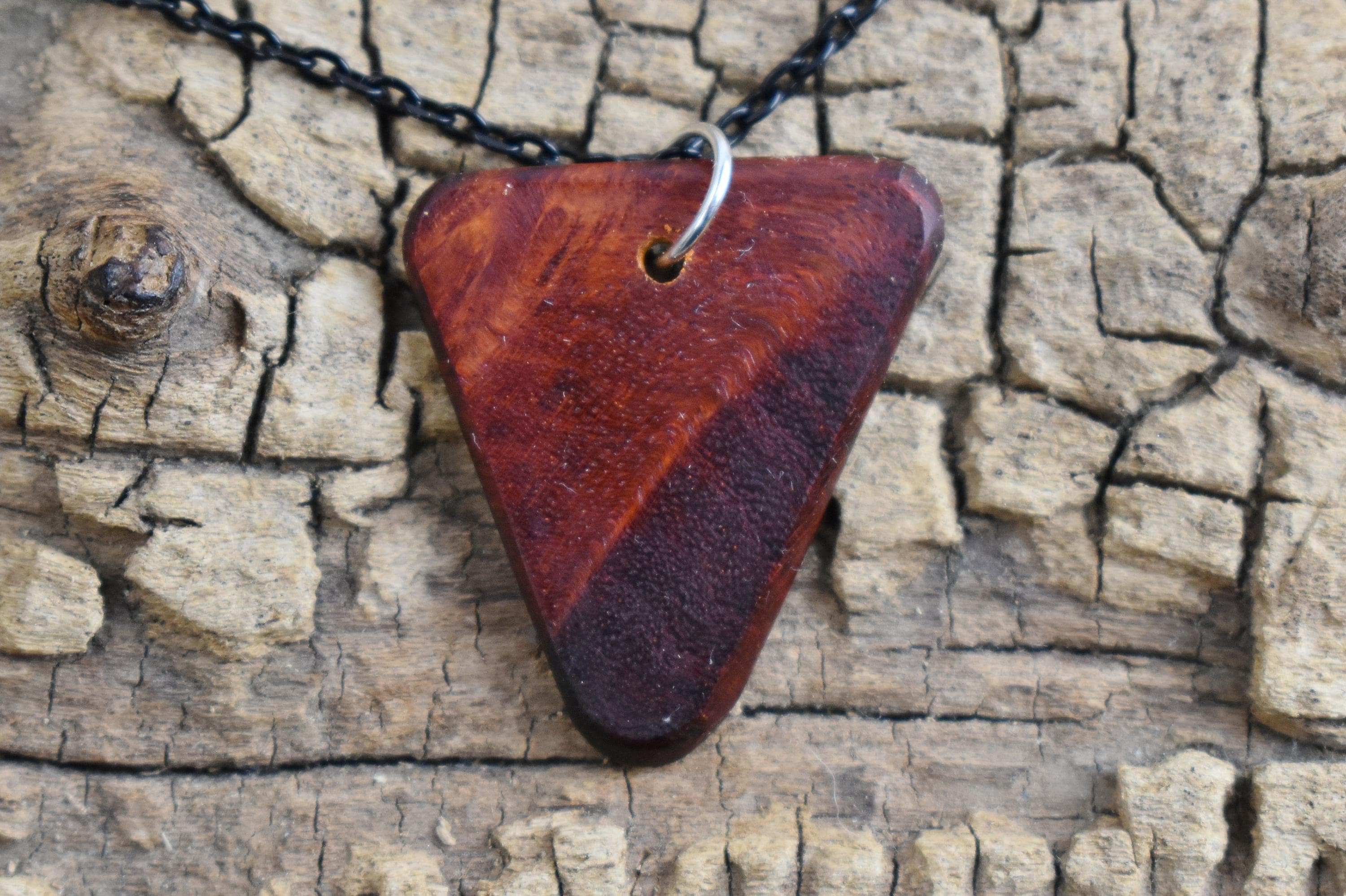 Handmade Bloodwood Burl Wood Pendant Necklace - Belize Rare Wood