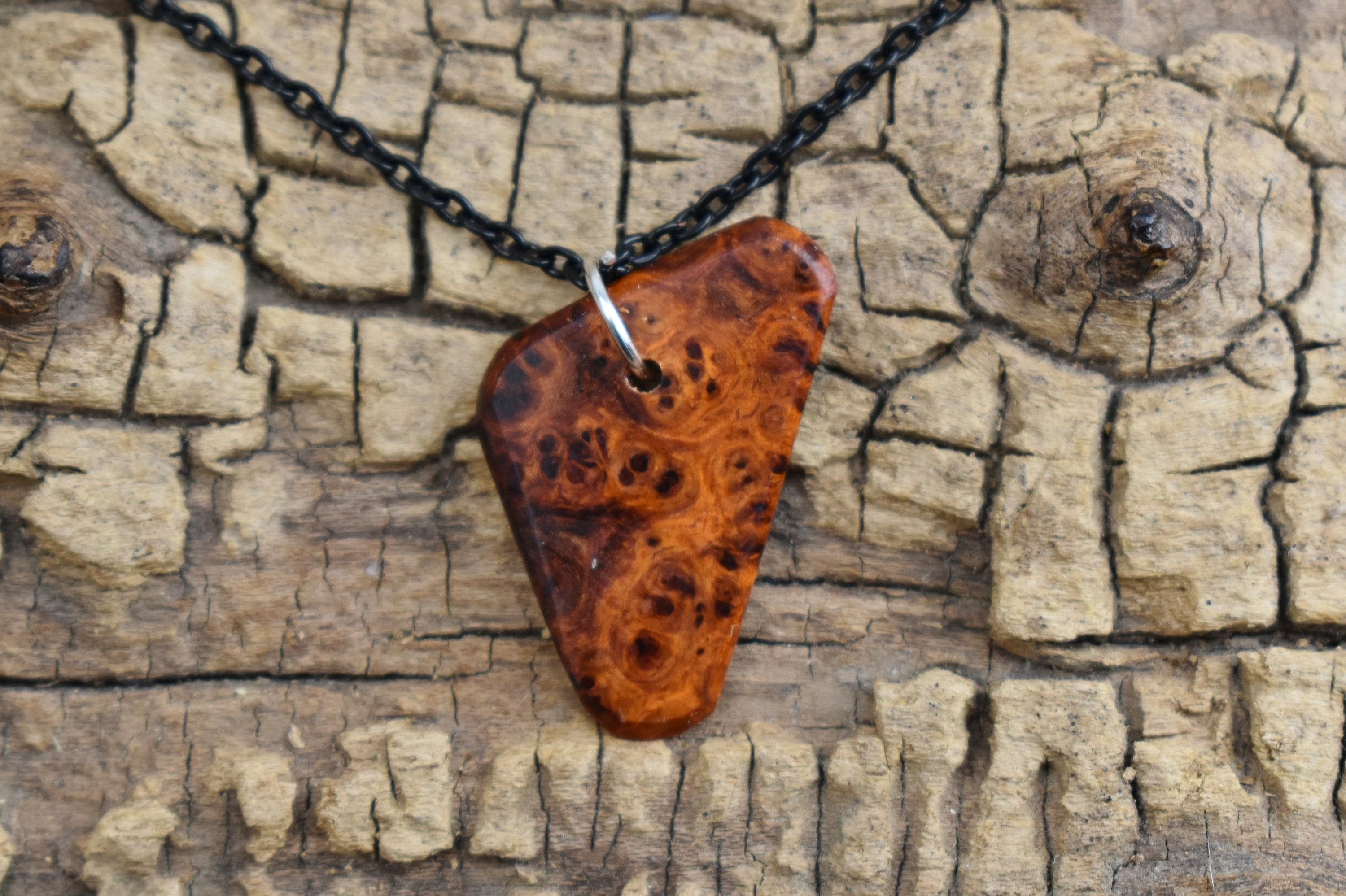 Amboyna Burl Wood Pendant Necklace - Handmade, Rare Burl - 18 inch Chain