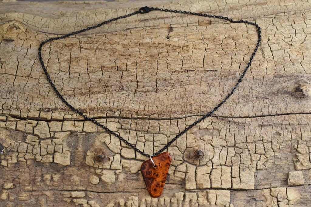 Amboyna Burl Wood Pendant Necklace - Handmade, Rare Burl - 18 inch Chain