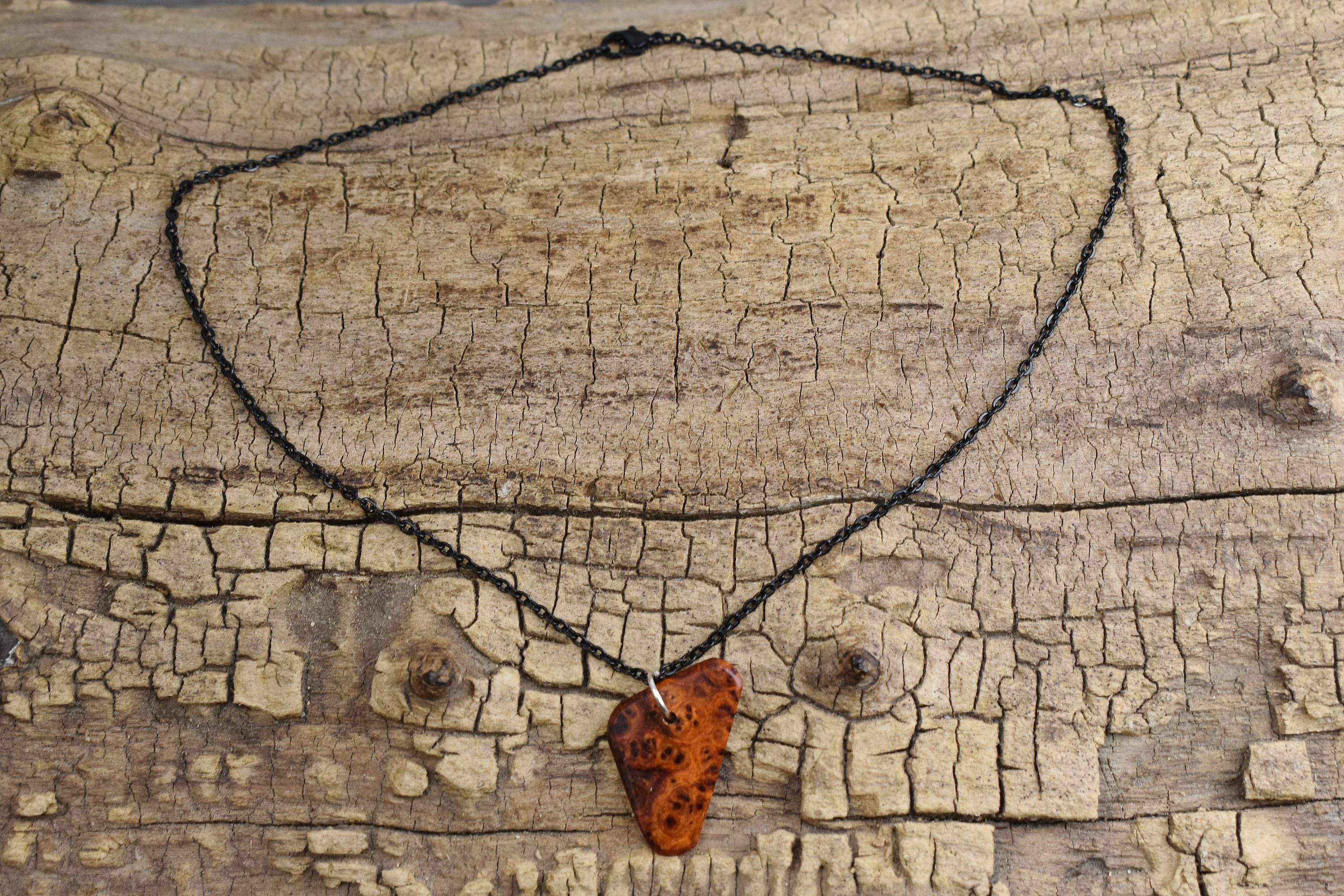 Amboyna Burl Wood Pendant Necklace - Handmade, Rare Burl - 18 inch Chain