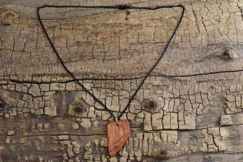 Afzelia Burl Wood Pendant Necklace: Handmade Rare Wood, 18 inch Chain
