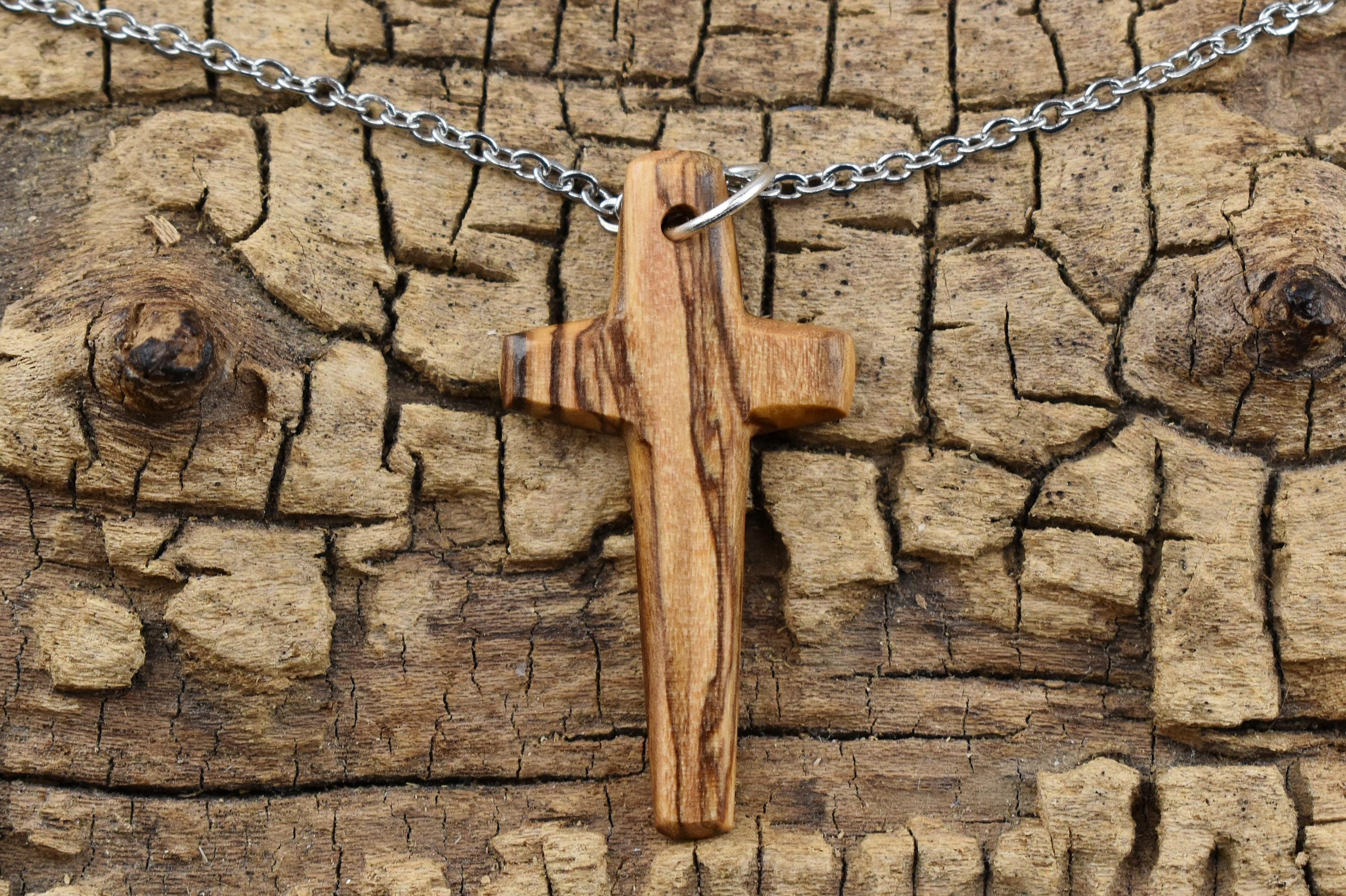 Handmade Cross made out of Authentic Olivewood From Bethlehem Pendant Necklace - 24 inch Chain