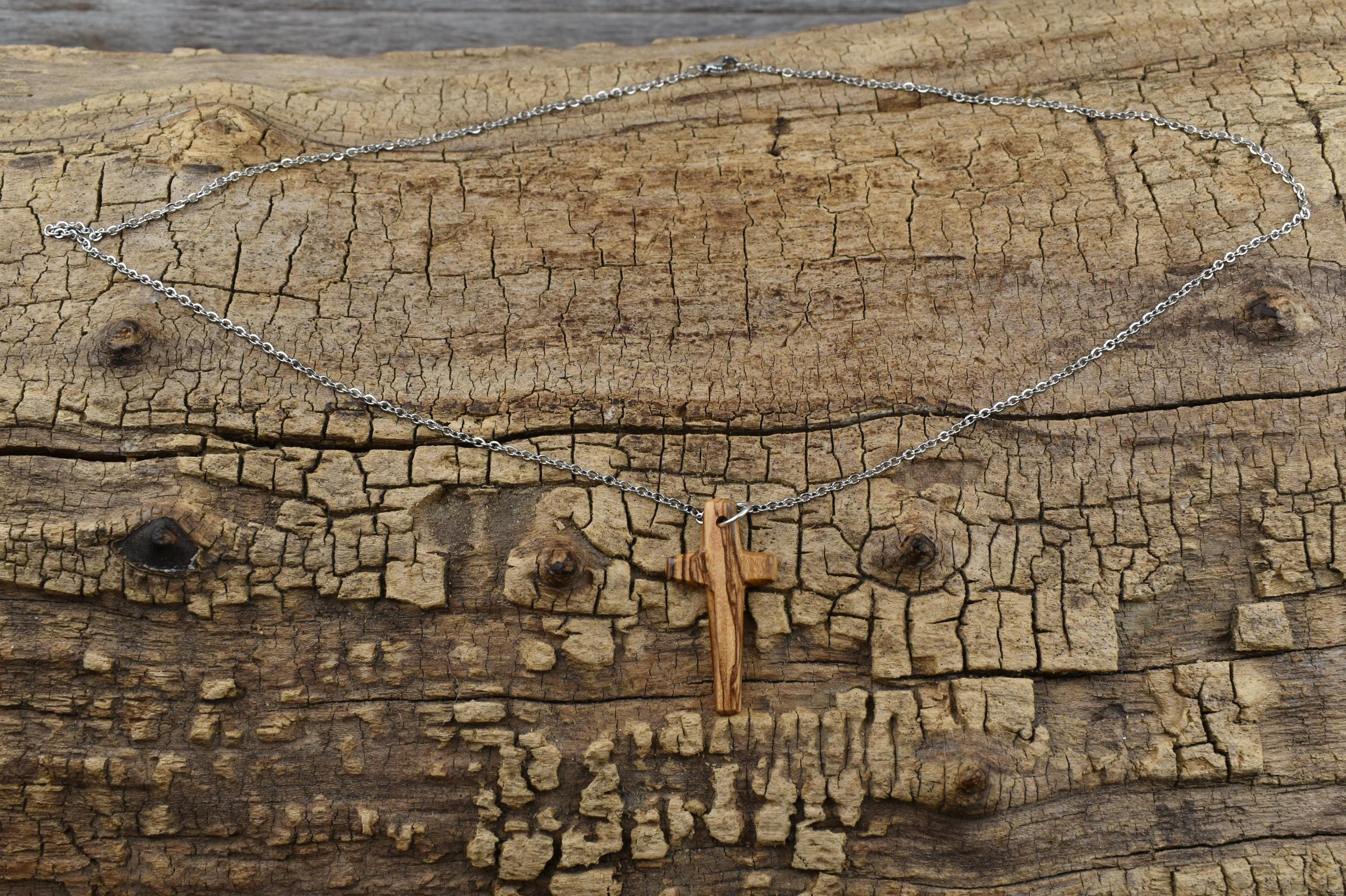 Handmade Cross made out of Authentic Olivewood From Bethlehem Pendant Necklace - 24 inch Chain