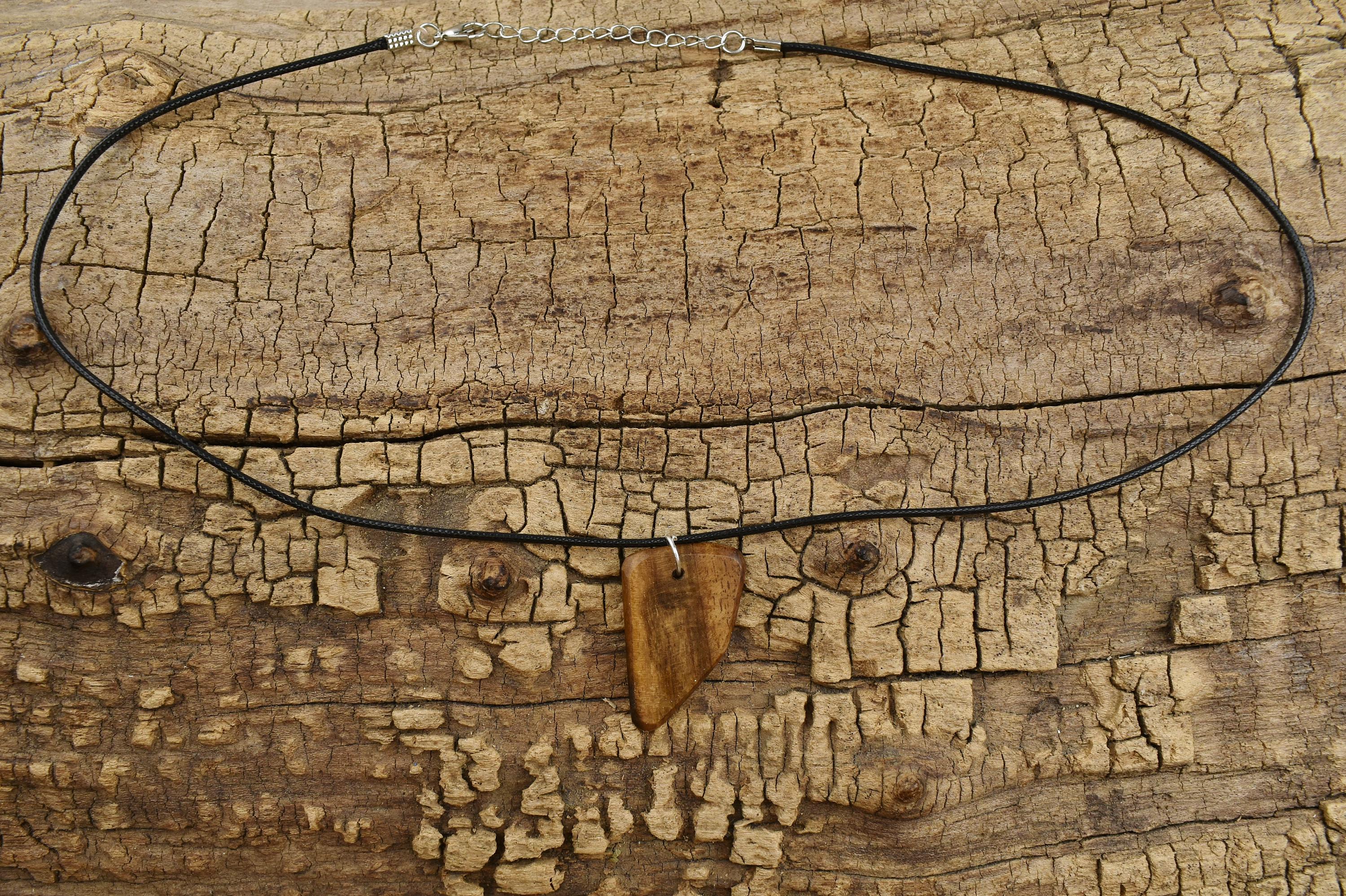 English Walnut Wood Pendant Necklace - Adjustable 18-20 inch