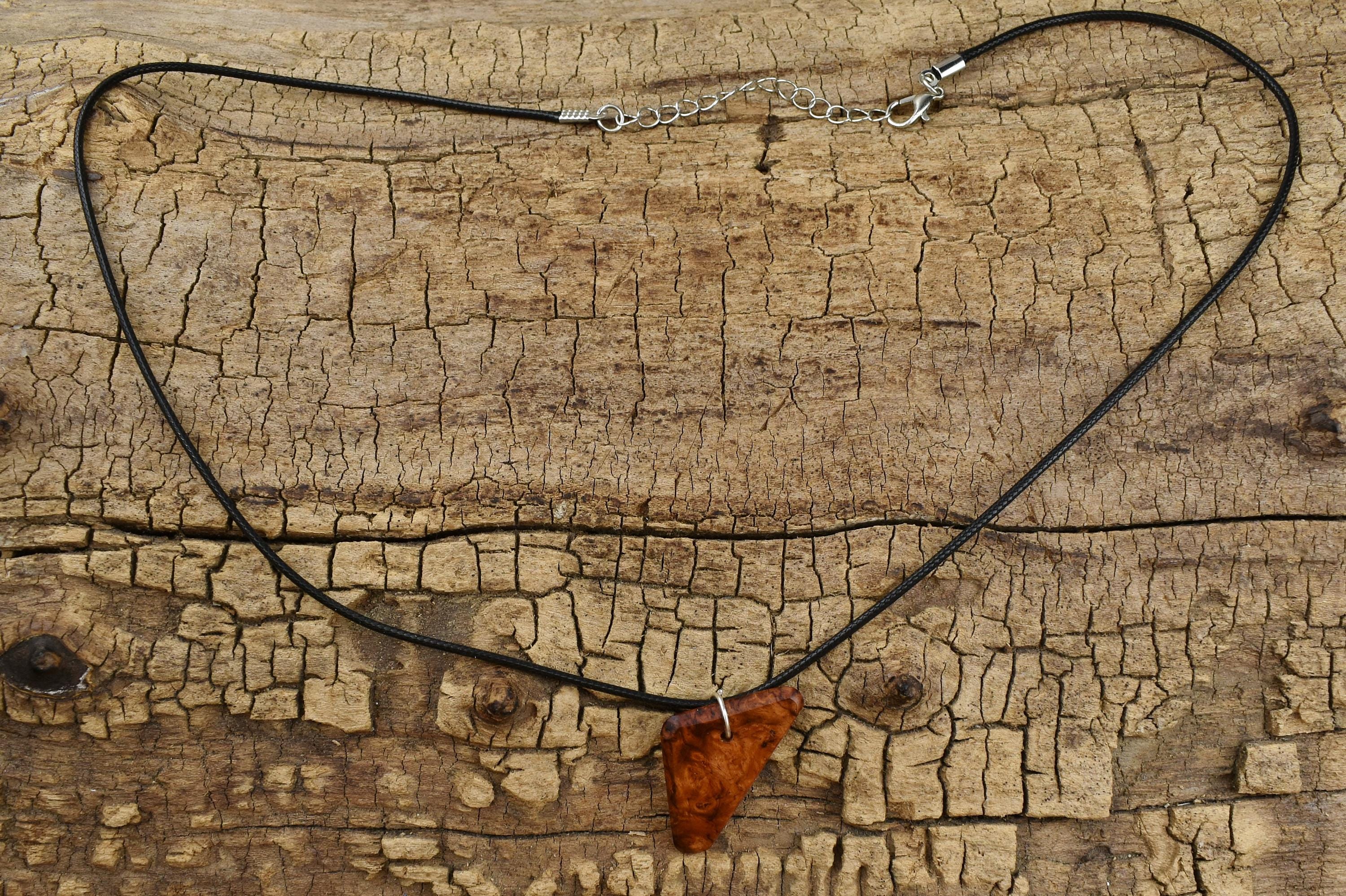 Amboyna Burl Wood Pendant Necklace: Handmade Adjustable Necklace