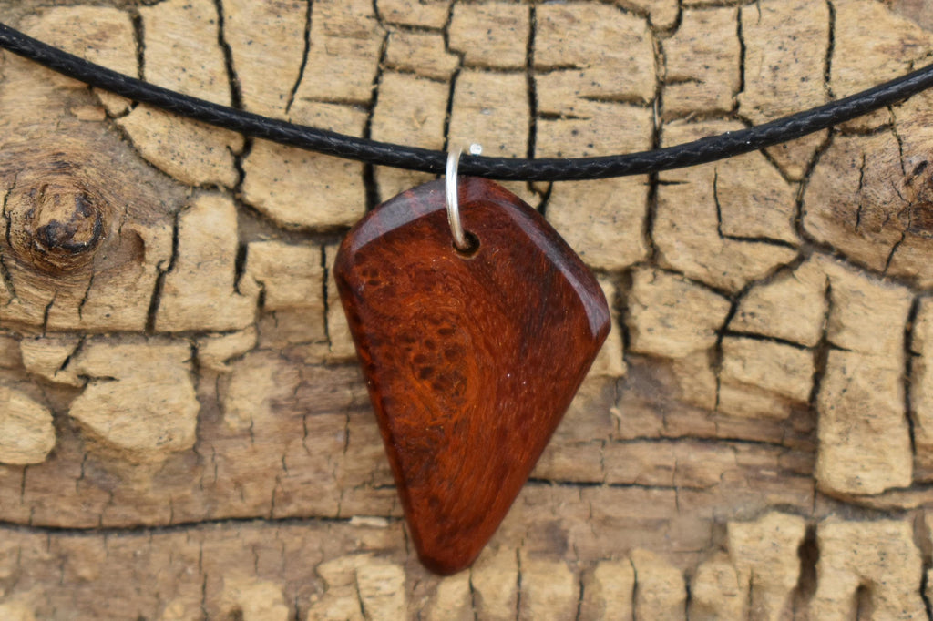 Bloodwood Burl Wood Pendant Necklace: Handmade Belize Wood, Adjustable