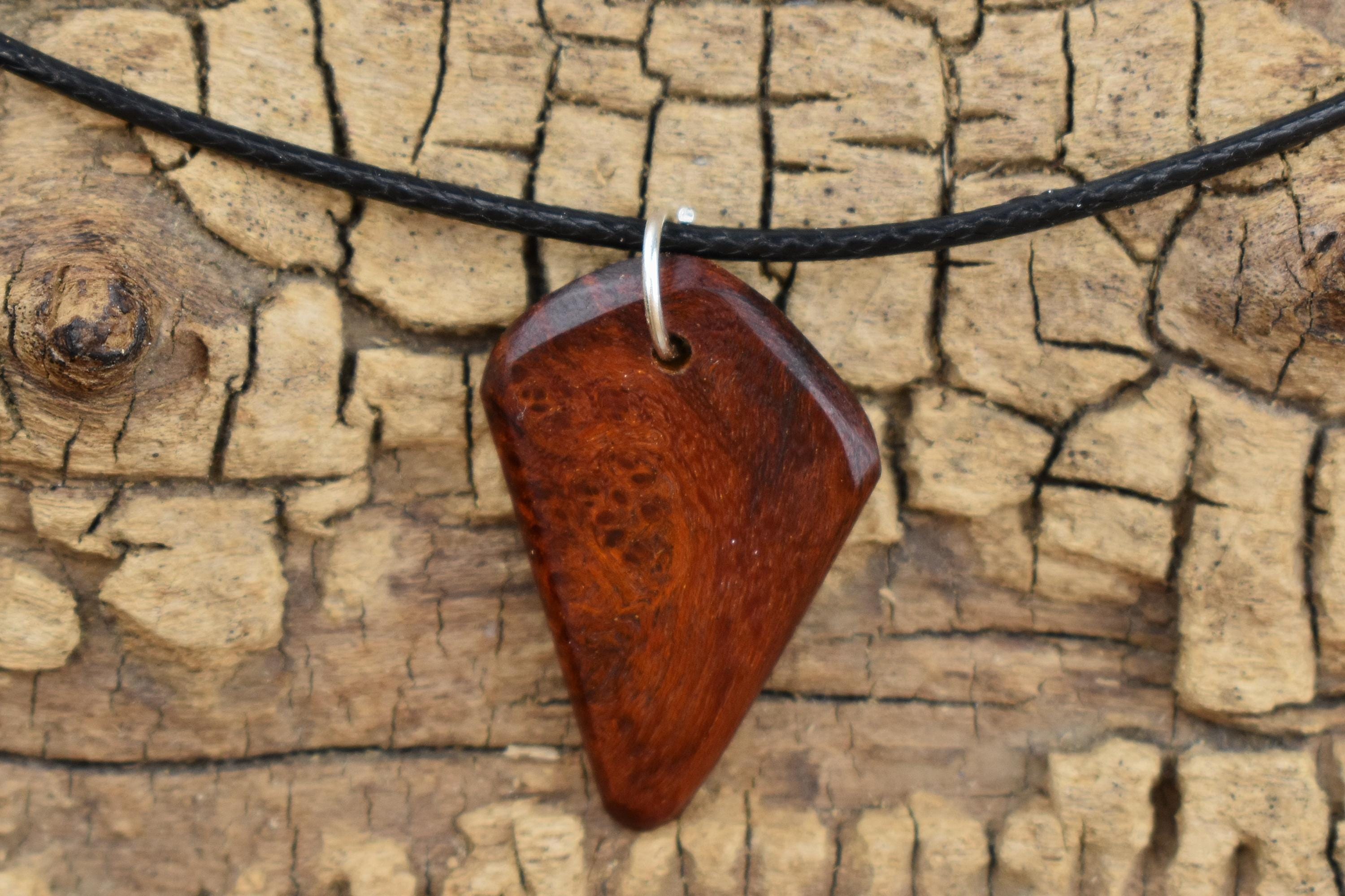 Bloodwood Burl Wood Pendant Necklace: Handmade Belize Wood, Adjustable