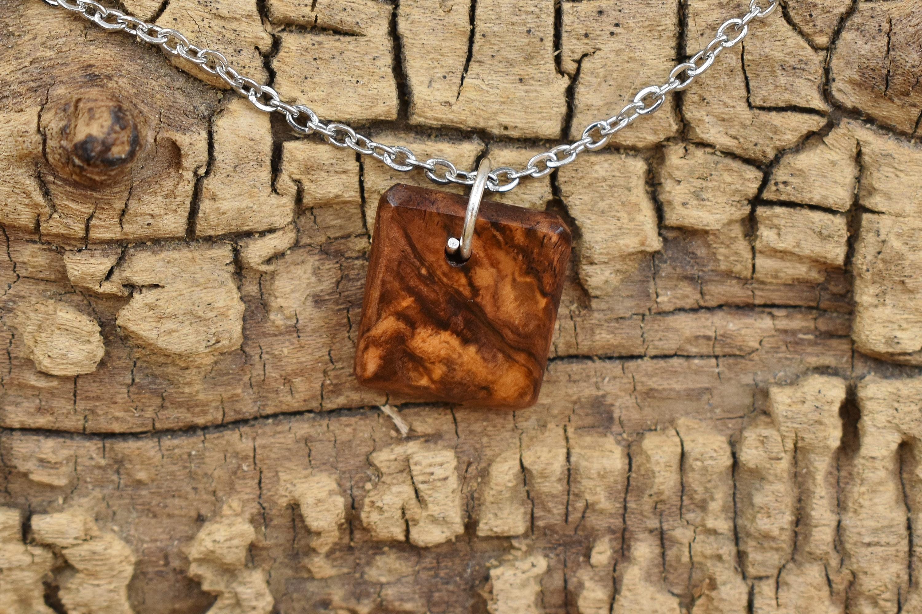 Honduran Rosewood Burl Wood Pendant Necklace - Handmade Wood Pendant - Rare Wood Necklace - 24 inch Long Chain