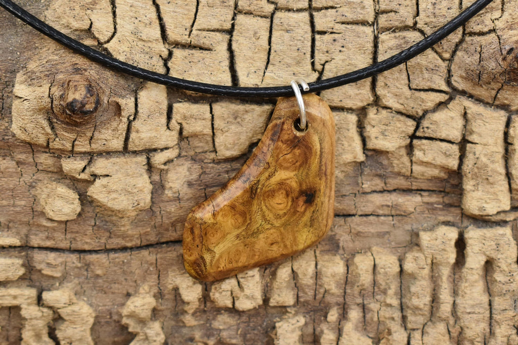 Handmade Redbud Burl Wood Pendant Necklace - Adjustable Length 18-20 Inches Long