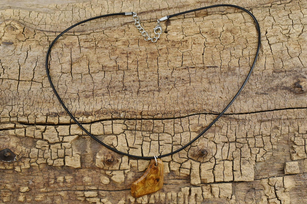 Handmade Redbud Burl Wood Pendant Necklace - Adjustable Length 18-20 Inches Long