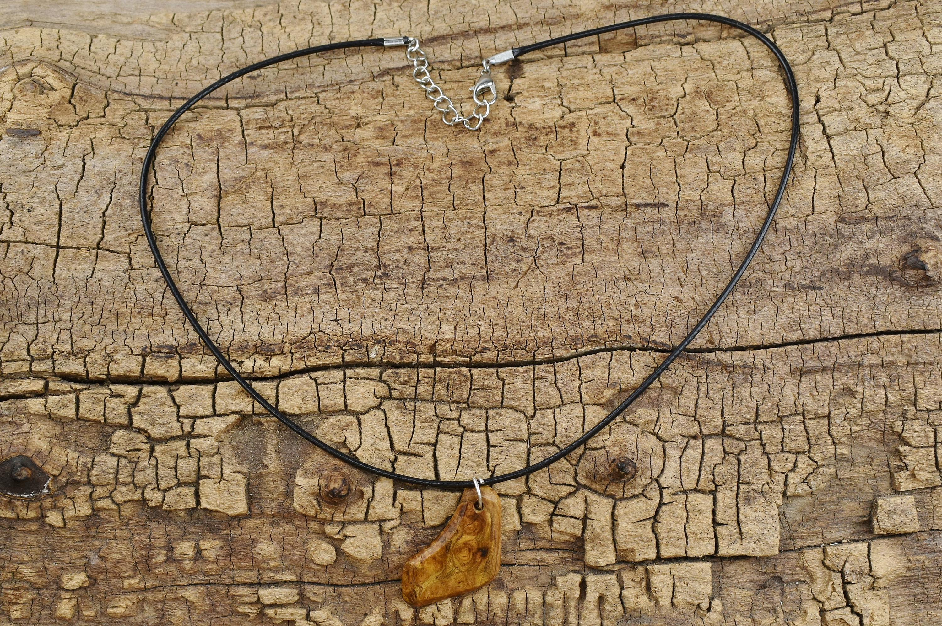 Handmade Redbud Burl Wood Pendant Necklace - Adjustable Length 18-20 Inches Long