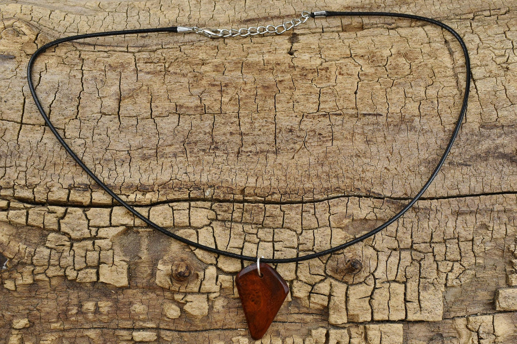 Bloodwood Burl Wood Pendant Necklace: Handmade Belize Wood, Adjustable