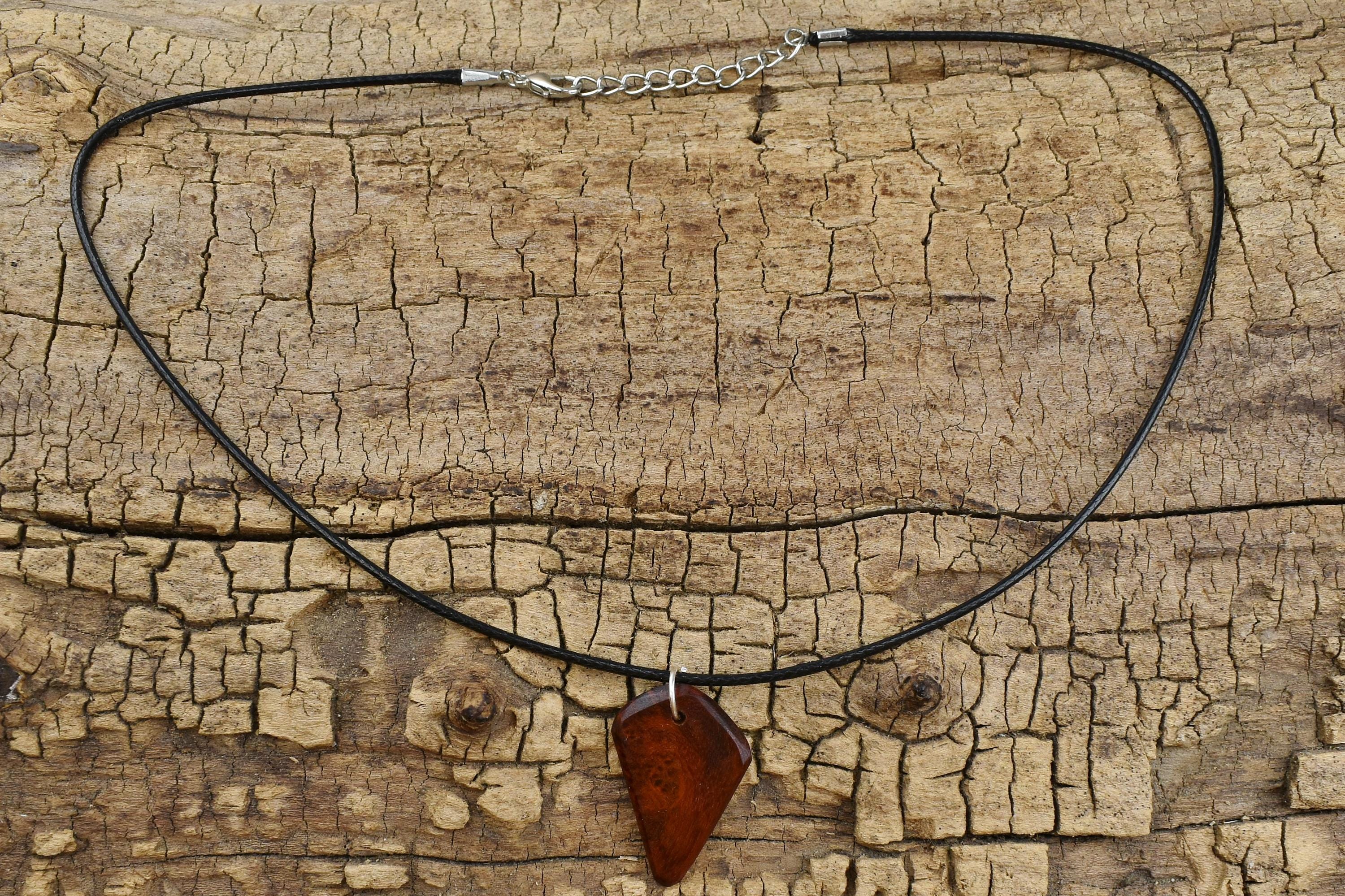 Bloodwood Burl Wood Pendant Necklace: Handmade Belize Wood, Adjustable