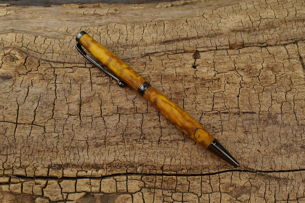Dyed Yellow Curly Maple Wood Pen - Luxury Gift for Groomsmen, Father's Day, Graduation, or Wedding