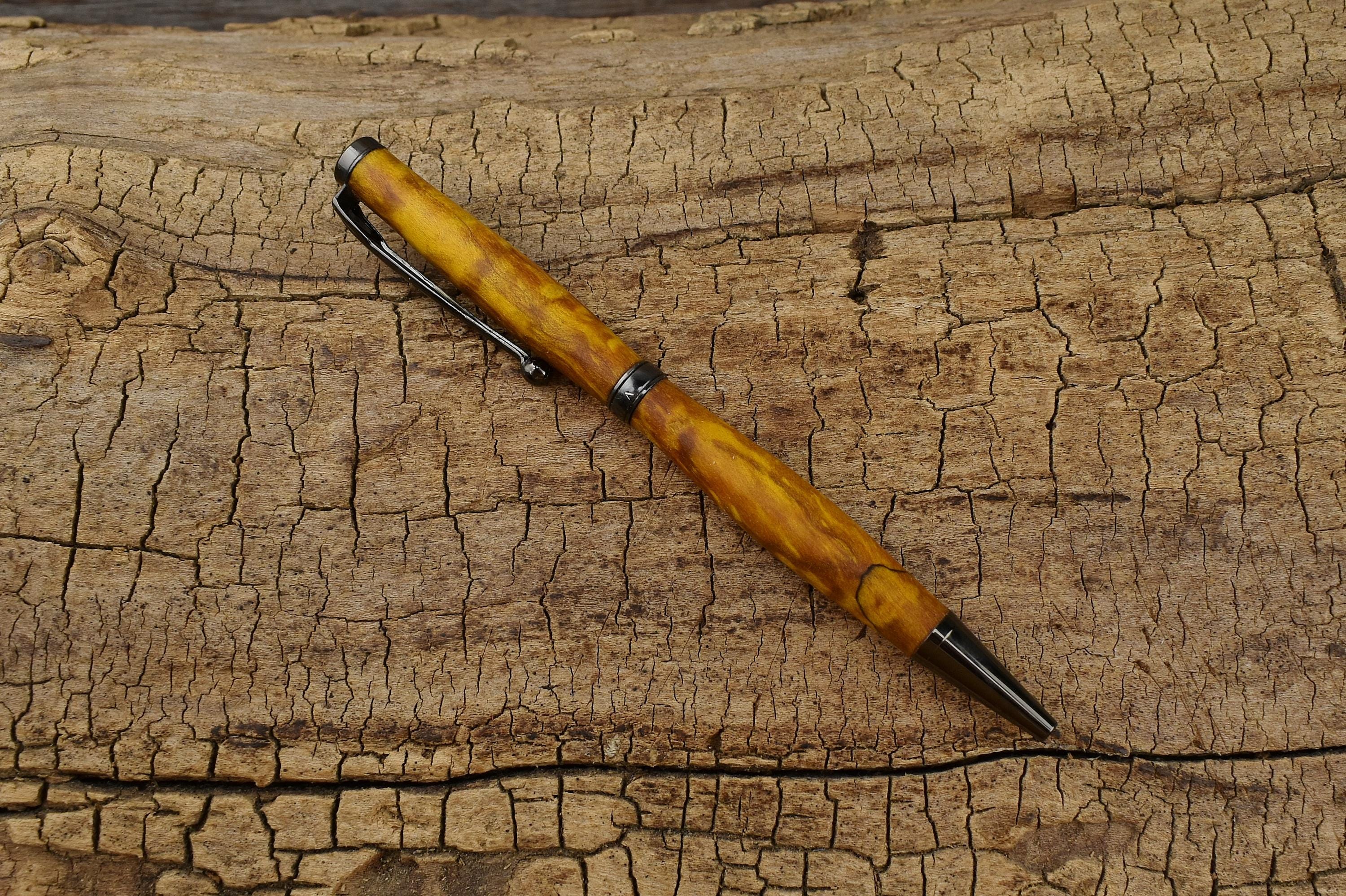 Dyed Yellow Curly Maple Wood Pen - Luxury Gift for Groomsmen, Father's Day, Graduation, or Wedding