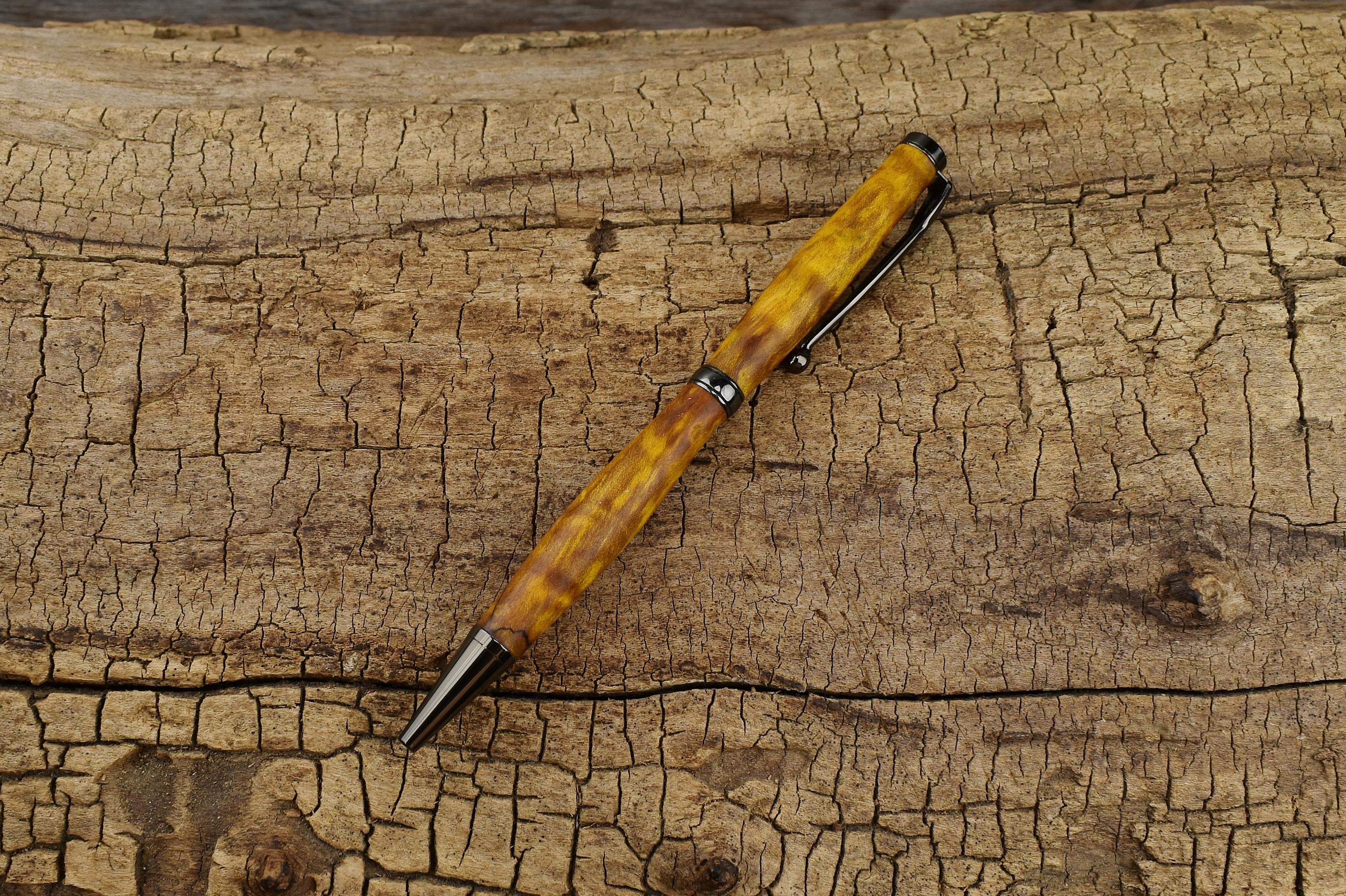Dyed Yellow Curly Maple Wood Pen - Luxury Gift for Groomsmen, Father's Day, Graduation, or Wedding
